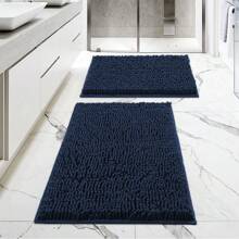 2入組柔軟簡約陶瓷吸水防滑浴室地墊,馬桶墊套裝 - 藏蓝色 - 查看 1