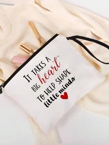 簡單字母印花化妝包,收納袋,小物品收納化妝袋,儲物袋,聖誕化妝儲物袋,洗漱袋,手抓包,輕盈可摺疊收納袋,簡單購物袋,老師禮物手抓包,感恩節護士、醫生、老師收納袋,適合個人旅行化妝品收納 - 米色 - 查看 3