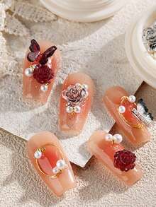 3D黑白极光山茶花美甲装饰，水钻亚克力树脂花朵设计美甲饰品，婚礼美甲配件 - 彩色 - 查看 4