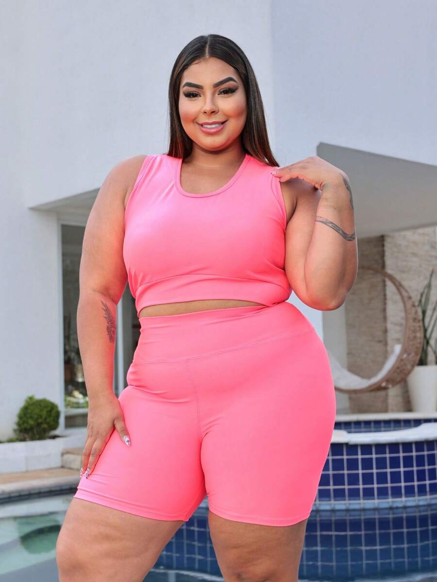 Plus Size Co-Ords - Pink Neon - View 1