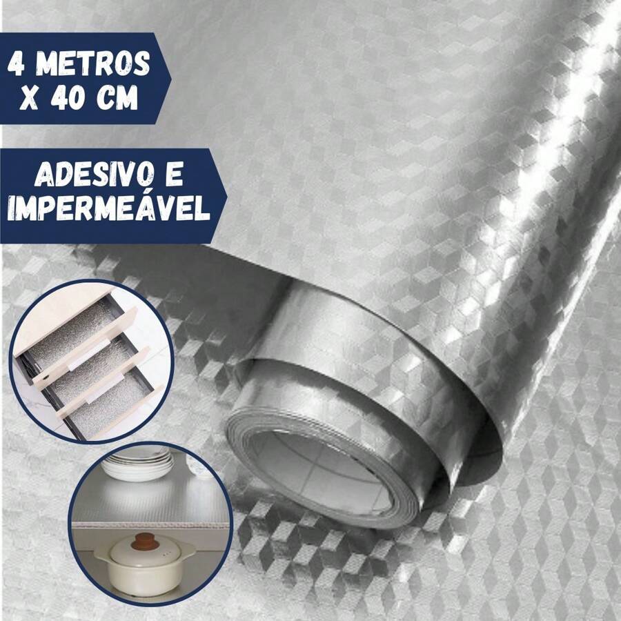 Forro Armário Gaveta Adesivo Alumínio Impermeável 6 metros x 40cm - Prata Prisma - Visão 1