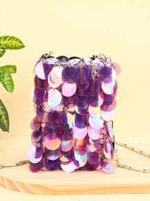 女式閃亮鱗片派對婚禮斜背包 - 紫色 - 查看 1