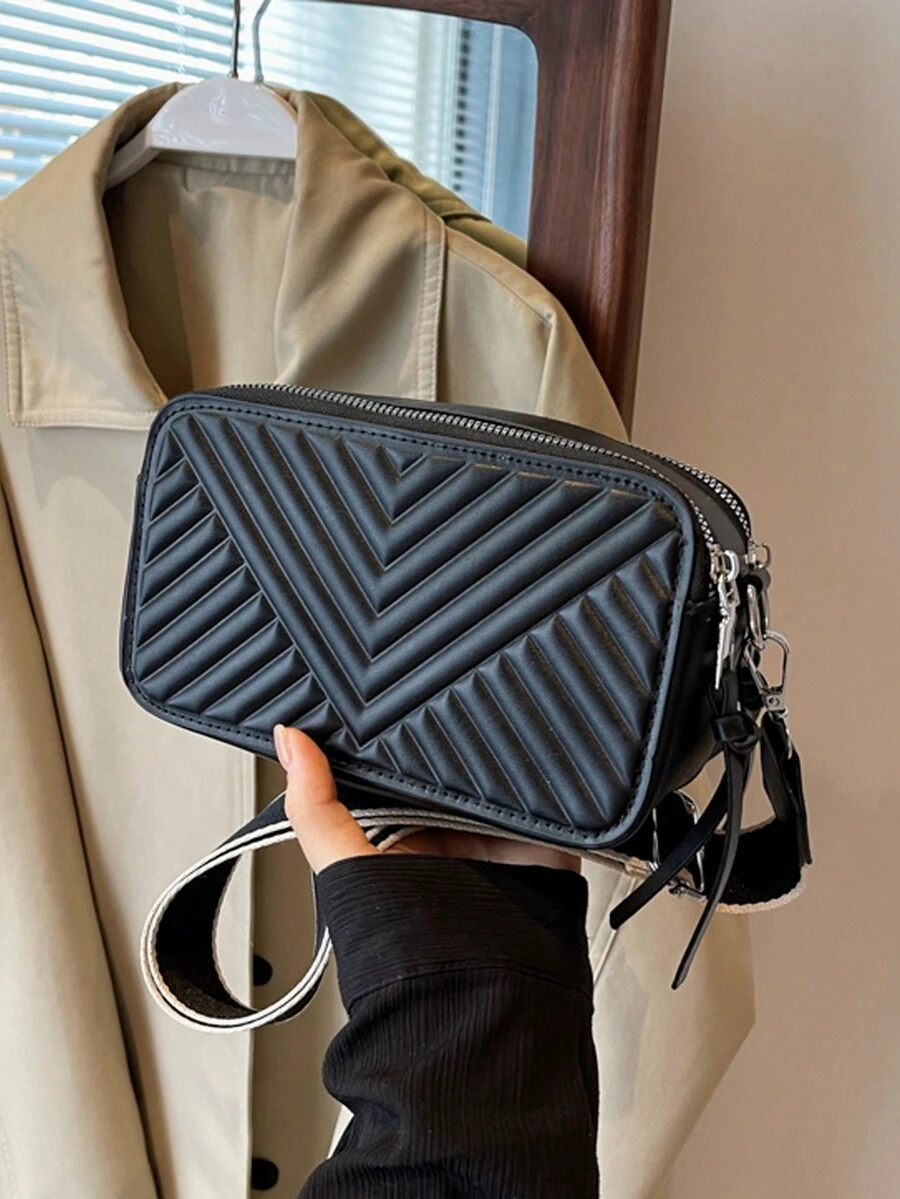 时尚纯色相机包，女士宽肩带斜挎包，商务休闲 V 形方形包，女士宽肩带斜挎包，防水，轻便，适合少女、女大学生、新人及白领人士，非常适合办公室、大学、工作、商务、通勤、户外、旅行、郊游