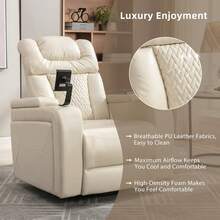 MERAX 270 Degree Swivel PU Leather Power Recliner Individual Seat Home Theater Recliner With Comforable Backrest, Tray Table, Phone Holder, Cup Holder, USB Port, Hidden Arm Storage For Living Room - trắng - Xem 5