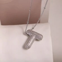 1 PC Silver Color A-Z Balloons Initial Letter Cubic  Pendant Necklace Chunky Personalized Alphabet Necklace For Women Jewelry - Antique Silver - View 17