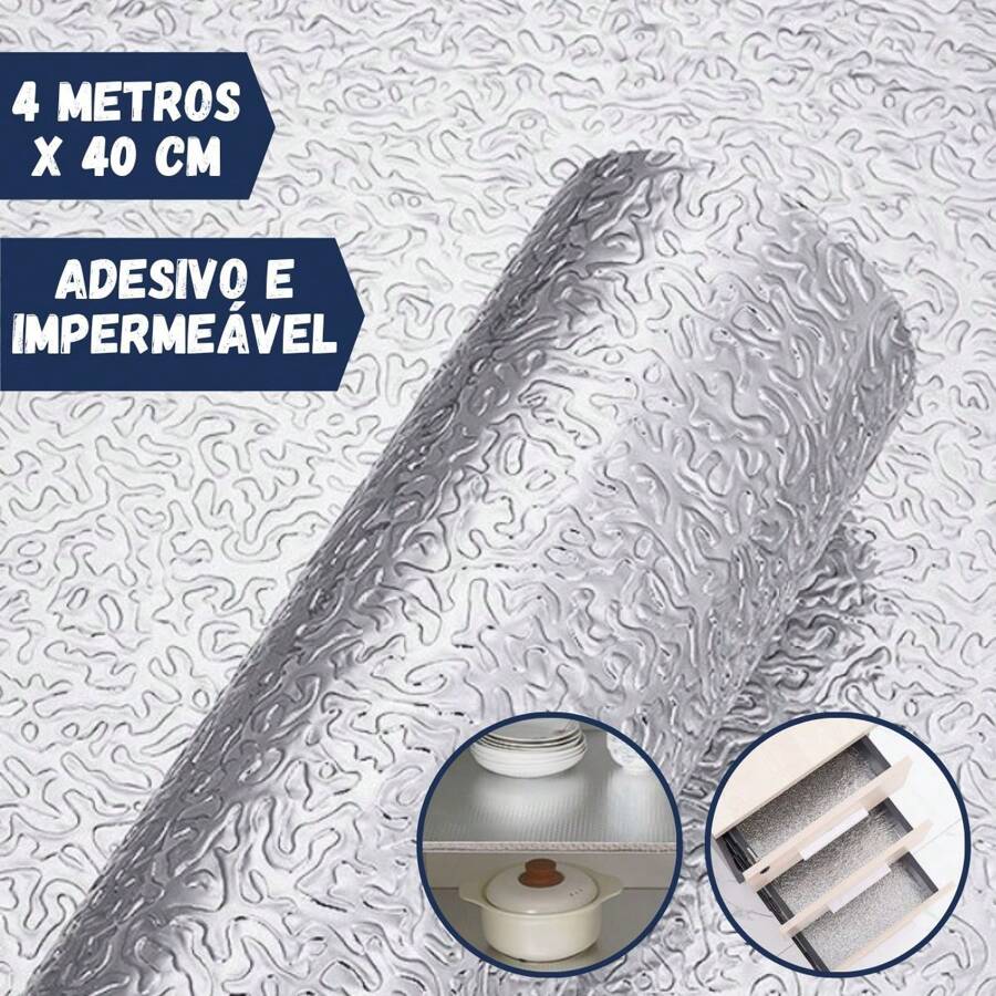 Forro Armário Gaveta Adesivo Alumínio Impermeável 4 metros x 40cm - Prata Relevo - Visão 1
