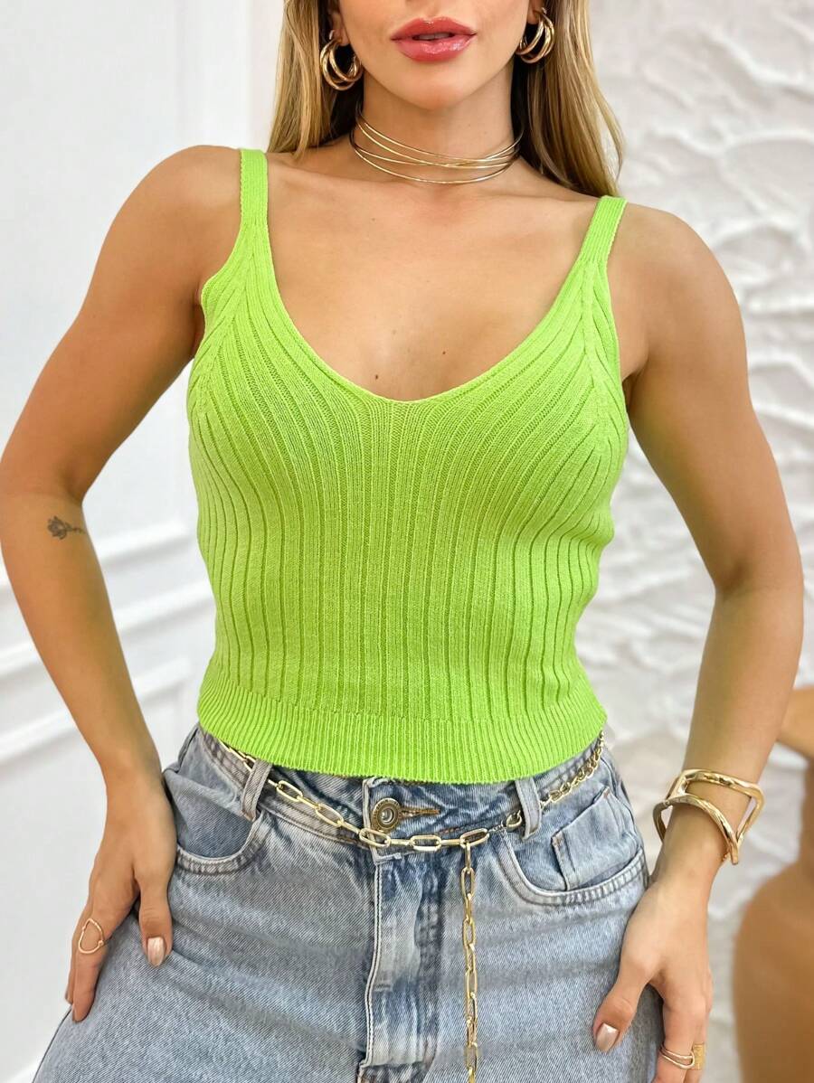 Women Knit Tops - 青檸色 - 查看 1