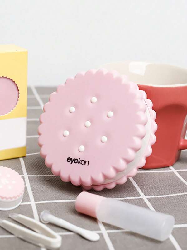 Cute Cookie Contact Lens Companion Case Care Box Round Beauty Eye Box