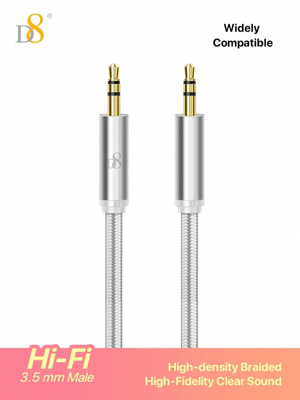 D8 1pc Auxiliary cable male to male, 3.5mm audio cable for car (1m) Input auxiliary cable, suitable for headphones, car/home stereo, speakers, etc. (with auxiliary port)