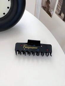 1 件裝女式黑色長方形水鑽鑲嵌大容量壓克力爪形髮夾 - 黑色 - 查看 1