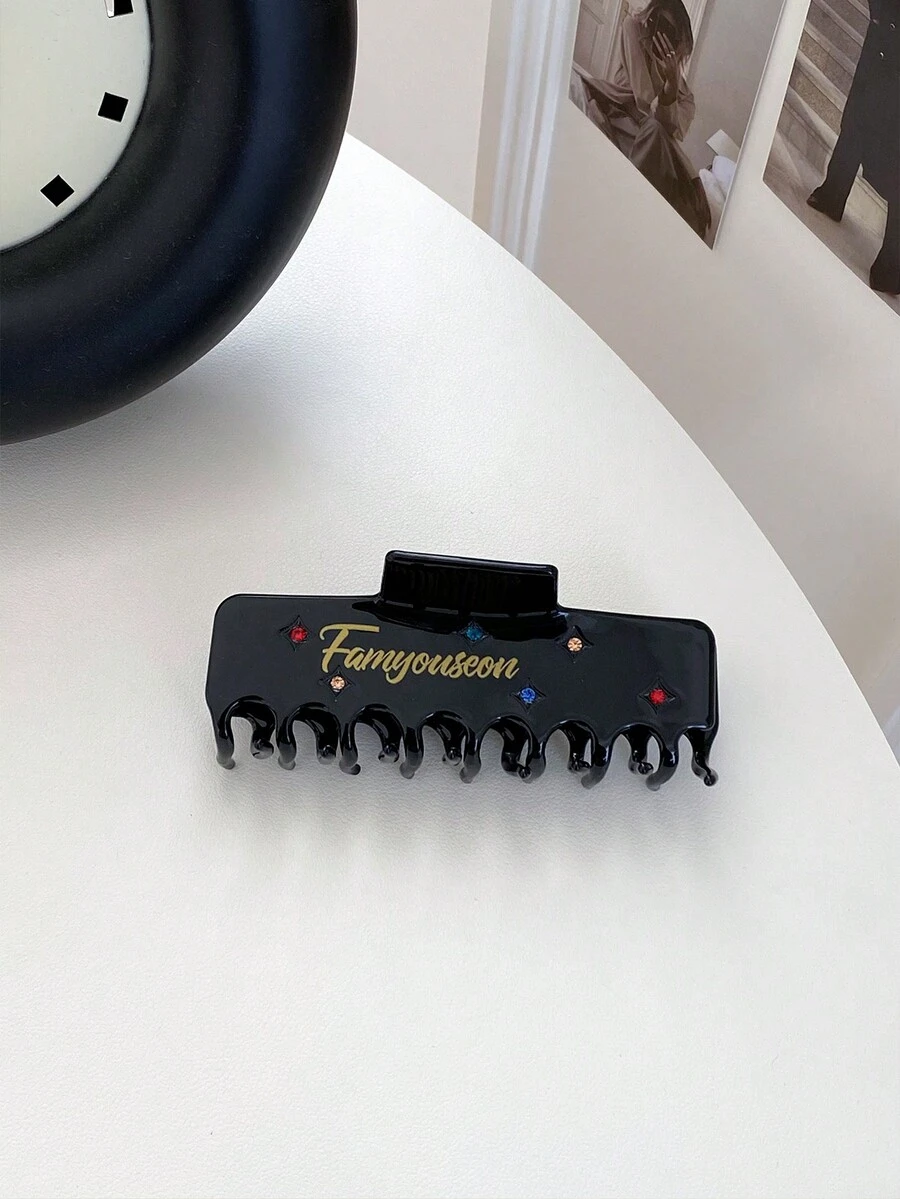 1 件裝女式黑色長方形水鑽鑲嵌大容量壓克力爪形髮夾 - 黑色 - 查看 1