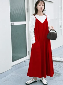 Vestido Holgado japonés de moda - Rojo - Ver 1