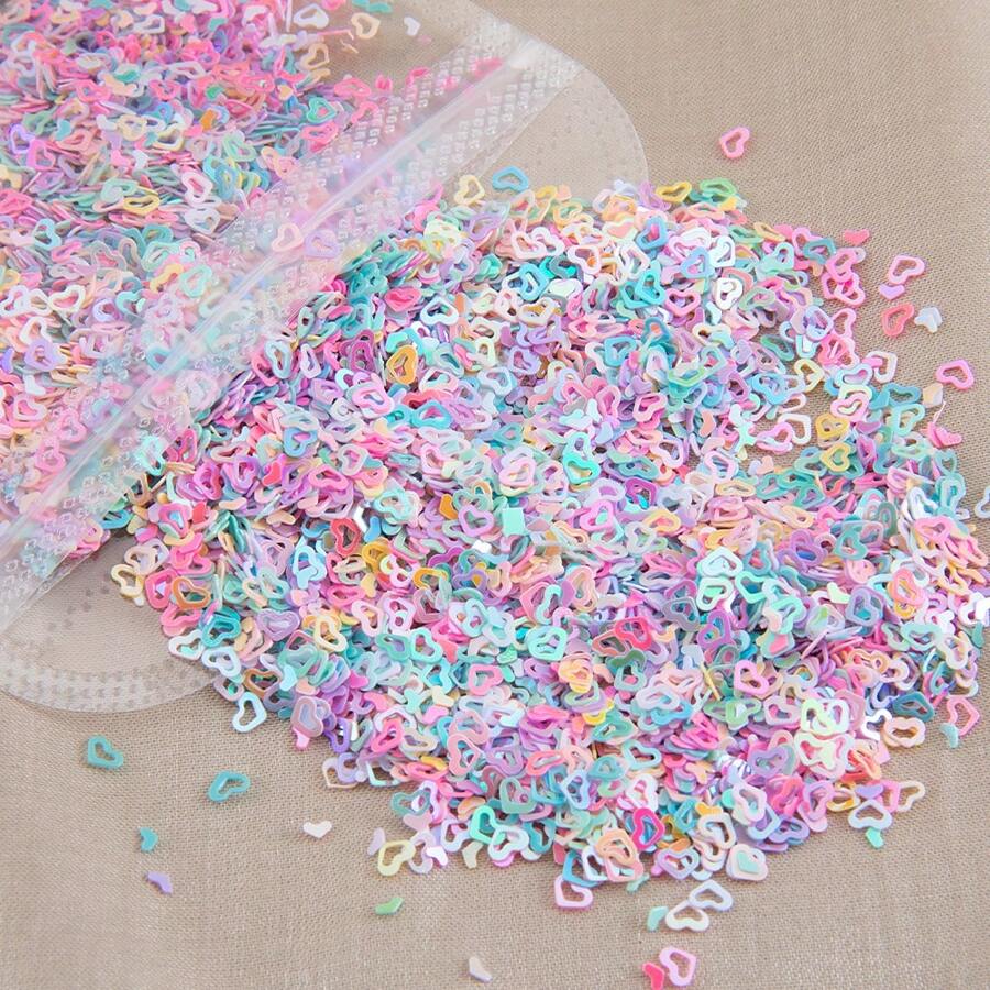 20G/gói Hỗn hợp ngẫu nhiên Màu sắc Nhựa Kim sa Chất làm đầy Chất liệu , Bao gồm Tim , Ngôi sao , Con thỏ , lột vỏ , Bông tuyết Và Lá thư Hình dạng ; Thích hợp Đối với Đồ thủ công DIY , Như Kẹp tóc Và Gel Các sản phẩm - trái tim rỗng - Xem 1