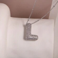 1 PC Silver Color A-Z Balloons Initial Letter Cubic  Pendant Necklace Chunky Personalized Alphabet Necklace For Women Jewelry - Antique Silver - View 22