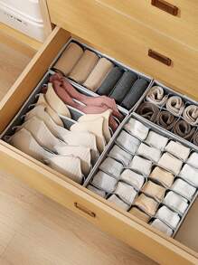 內衣收納盒,衣物收納和組織隔板適用於胸罩、襪子、t恤、內褲、船型短褲等物品(學生宿舍) - 米色 - 查看 8