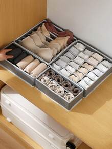 內衣收納盒,衣物收納和組織隔板適用於胸罩、襪子、t恤、內褲、船型短褲等物品(學生宿舍) - 米色 - 查看 4