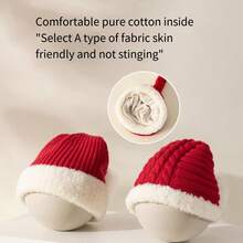 宝宝红色圣诞帽，厚针织帽，新年网红服装 - 紅白色 - 查看 8