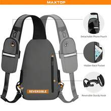 Crossbody Sling Bag Backpack With Detachable Phone Bag  Travel Hiking Chest Bag Daypack For Women Men Multipurpose - 灰色 - 查看 7