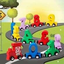 兒童教育木製玩具,色彩繽紛磁性數字火車帶拉繩,適用於嬰兒幼兒 - 彩色 - 查看 1