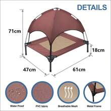 Portable Outdoor High Canopy Dog Bed 61 X 47 X 18 Cm, Suitable For Small Dogs And Cats - Brown - View 5