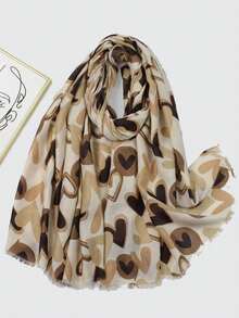 1入幾何心形印花流蘇圍巾,適用於旅行、度假、防曬、保暖和披肩 - 彩色 - 查看 1