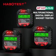 Habotest Ht107 Gfci/rcd插座測試器帶電壓顯示48v-250v插座測試儀自動電路極性電壓檢測器斷路器檢測儀 - 黑色 - 查看 2