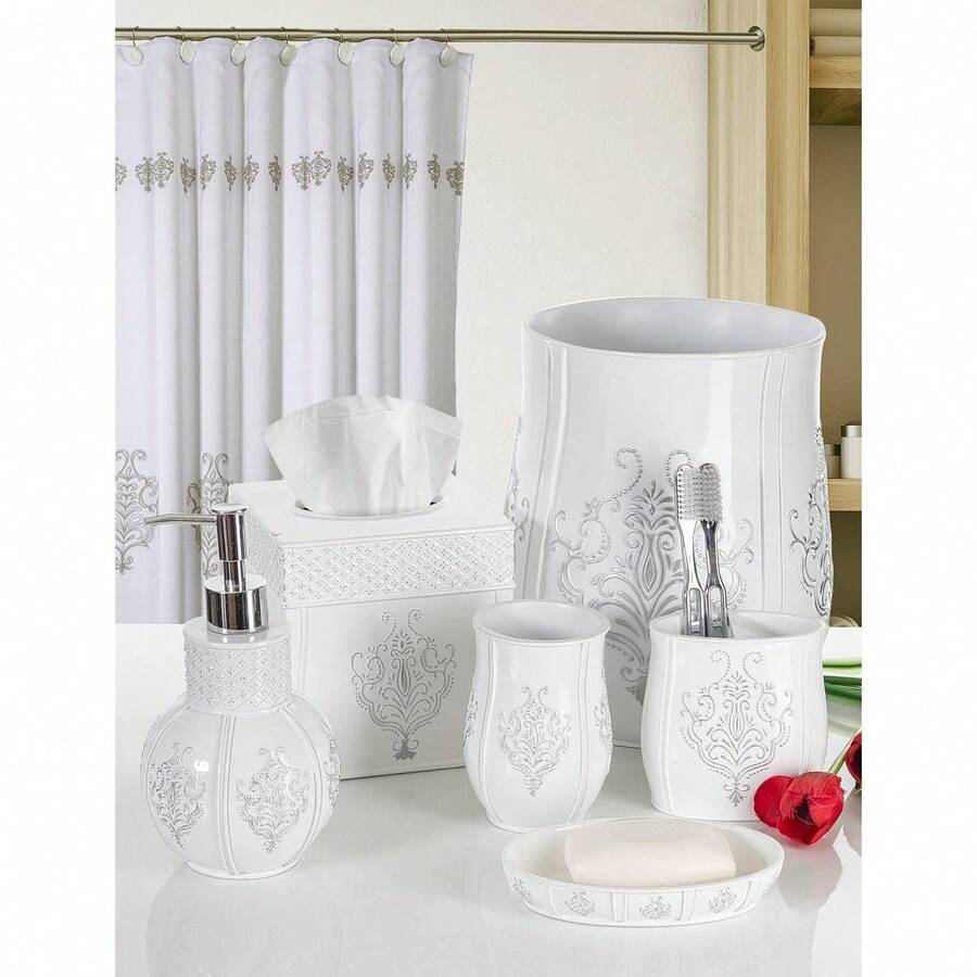 YiYan1 Vintage White Bathroom Accessories Set 4 Piece Drative