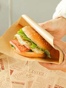 50入組bs三明治包裝盒,塗層紙包裝盒,漢堡包盒,防油,可剪切的雙層,可愛的烤盤