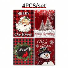 4pcs/set Christmas Canvas Poster, Modern Art, Santa Claus Snowman Combo Canvas Painting Posters, Ideal Gift For Bedroom Living Room Kitchen Corridor, Wall Art, Wall Decoration, Fall Decor, Room Decoration, No Frame - Multicolor - View 4