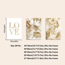 3入組高級金色葉子&珊瑚&引用無框極簡主義畫布油畫套裝,適用於家居客廳臥室裝飾