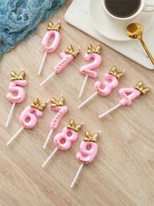 1入組金色皇冠與粉色數字生日蠟燭,適用於蛋糕裝飾和派對用品,烘焙甜點裝飾 - 粉色 - 查看 2