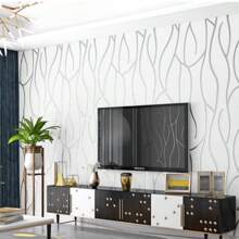 1 rollo de papel tapiz non-woven con estampado geométrico minimalista moderno, perfecto para decorar dormitorios, salas de estar y mejorar la decoración del hogar. Paneles de pared adhesivos removibles, papel tapiz, artículos de decoración primaverales para renovar su hogar, pegatinas de decoración - Blanco - Ver 2