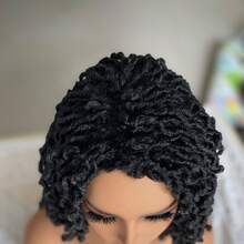 女士短款編織假髮,仿真蠟絲髮型,女神級編織假髮棕色凸顯款高溫合成纖維髮型 - 黑色 - 查看 4