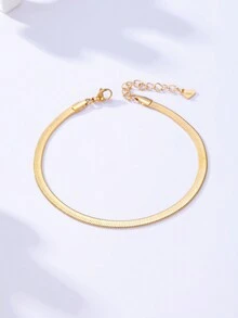 1入流行金屬平面迷彩鏈紋腳鏈，適合女性日常佩戴 - 金黃色 - 查看 3