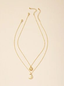 2入組時尚簡約太陽和月亮吊墜項鍊,適用於女性 - 彩色 - 查看 3