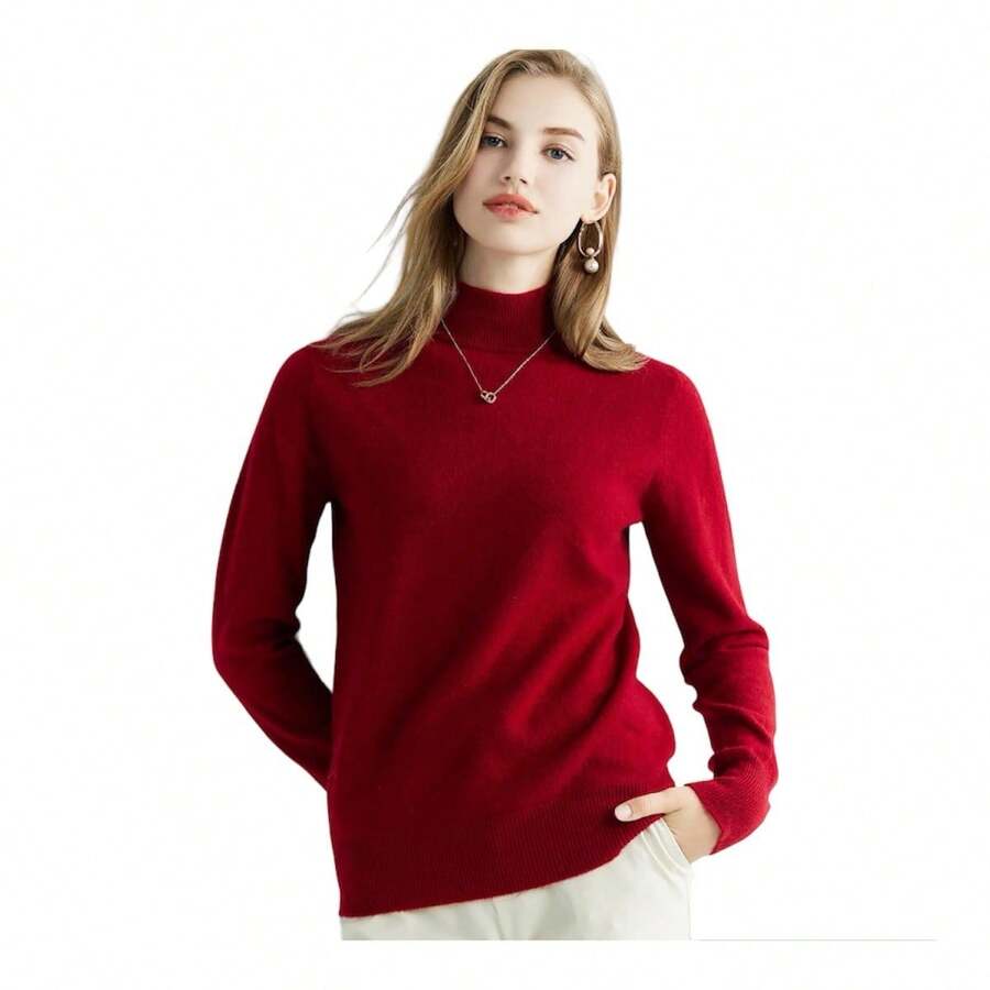 Sueter Manga Larga Cuello De Tortuga Para Mujer Sweater Moda Jersey Mujer - Rojo - Ver 1