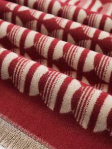 1 Mujer Pashmina Roja Circular Geométrica Con Textura Suave Y Borlas, Perfecta Para El Uso Diario, De Trabajo Y Casual En Otoño-invierno - Rojo - Ver 6