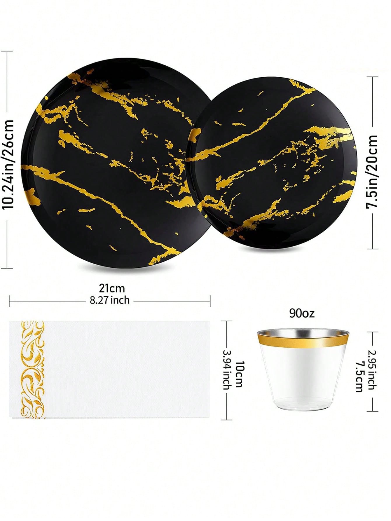 120pcs Black and Gold Dinnerware Set for 25 Guests, Plastic Halloween