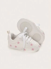 春夏秋季婴儿女童软底平底鞋，配鞋带 - 白色 - 查看 2