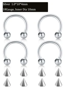 CIZME 4 件马蹄铁环配 8 件替换尖刺 20G 18G 16G 14G 不锈钢鼻中隔马蹄铁环眉毛唇肚脐腹部乳头穿孔环耳轮耳屏耳甲沟耳轮耳环替换尖刺 - 彩色 - 查看 4