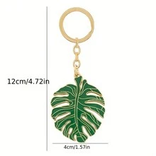 1個鐵艷葉鑰匙圈可愛中空金屬鑰匙鍊錢包背包汽車鑰匙配件,男女生日聖誕禮物 - 綠色 - 查看 2