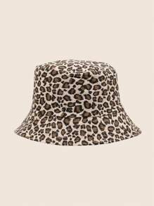 1pc Women's Leopard Print Linen Reversible Bucket Hat, Adult Outdoor Casual Headwear, Suitable For Daily Use Vintage
