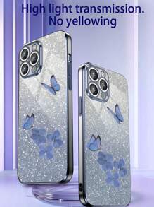 1 个粉色镀层 Tpu 蝴蝶图案防摔手机壳和 1 个粉色渐变闪光卡纸/带闪光手机壳/腕带手机壳/趣味手机壳（兼容 iPhone、、、Oppo、Redmi） - 粉色 - 查看 7