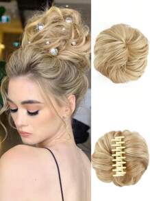 nimoki 女性爪夾凌亂蓬鬆辮髮簪,耐高溫合成髮球6英寸捲曲鬆散髮球擴展甩髮髮球爪夾馬尾頭髮,適用於日常使用(金色) - 金色 - 查看 1