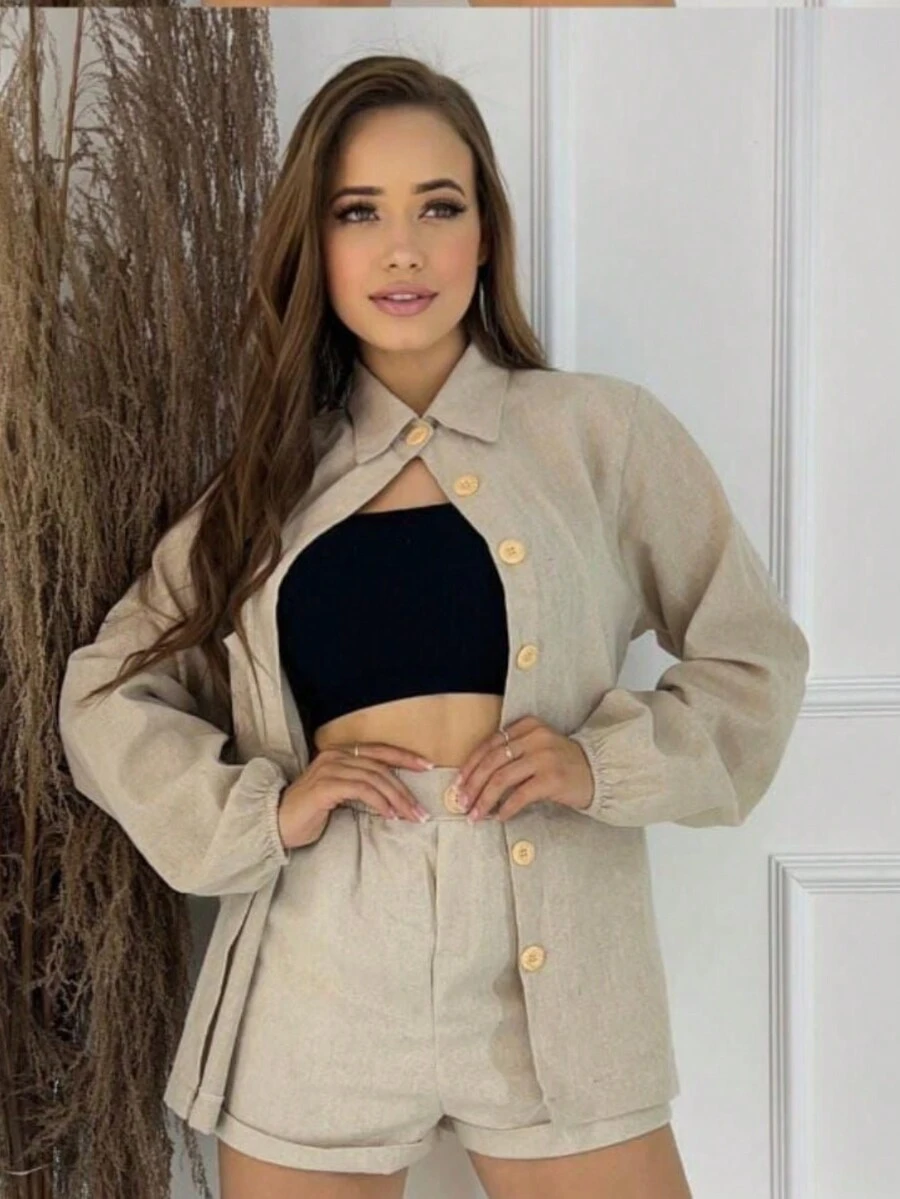 Women Two-piece Outfits - Apricot - View 1