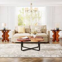 Tribesigns Round Side Table, Tempered Glass Small End Table with Wood Base, Modern End Side Table for Living Room, Bedroom, Small Spaces, Couch, Chair - Brown - View 5