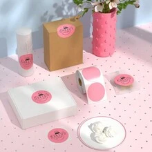 3 Rolls 800pcs Thermal Sensitive Round Dot Stickers, Waterproof, Oil-Proof & Tear Resistant, For Festive Gifts, Presents, Express Delivery Sealing Label Stickers - Pink - View 4