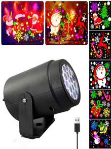 1pc Christmas Projector Light, Colorful Rotating Festival Projection Decor Light, Usb Connection, Suitable For Home Christmas Party Decoration - Black - View 7