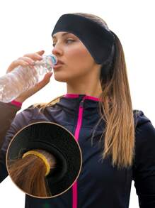 1入組冬季防風耳暖頭帶,配有馬尾孔,適合女性進行騎行、滑雪和慢跑等戶外活動 - 藏蓝色 - 查看 1