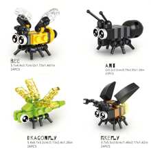 10 Boxes Small Particles Insect Assembling Building Toy Set, Cartoon Insects Models Including Spider, Ladybug, Dragonfly, Bee, Mantis, Fly, Ant, Scorpion, Firefly - Apricot - View 3